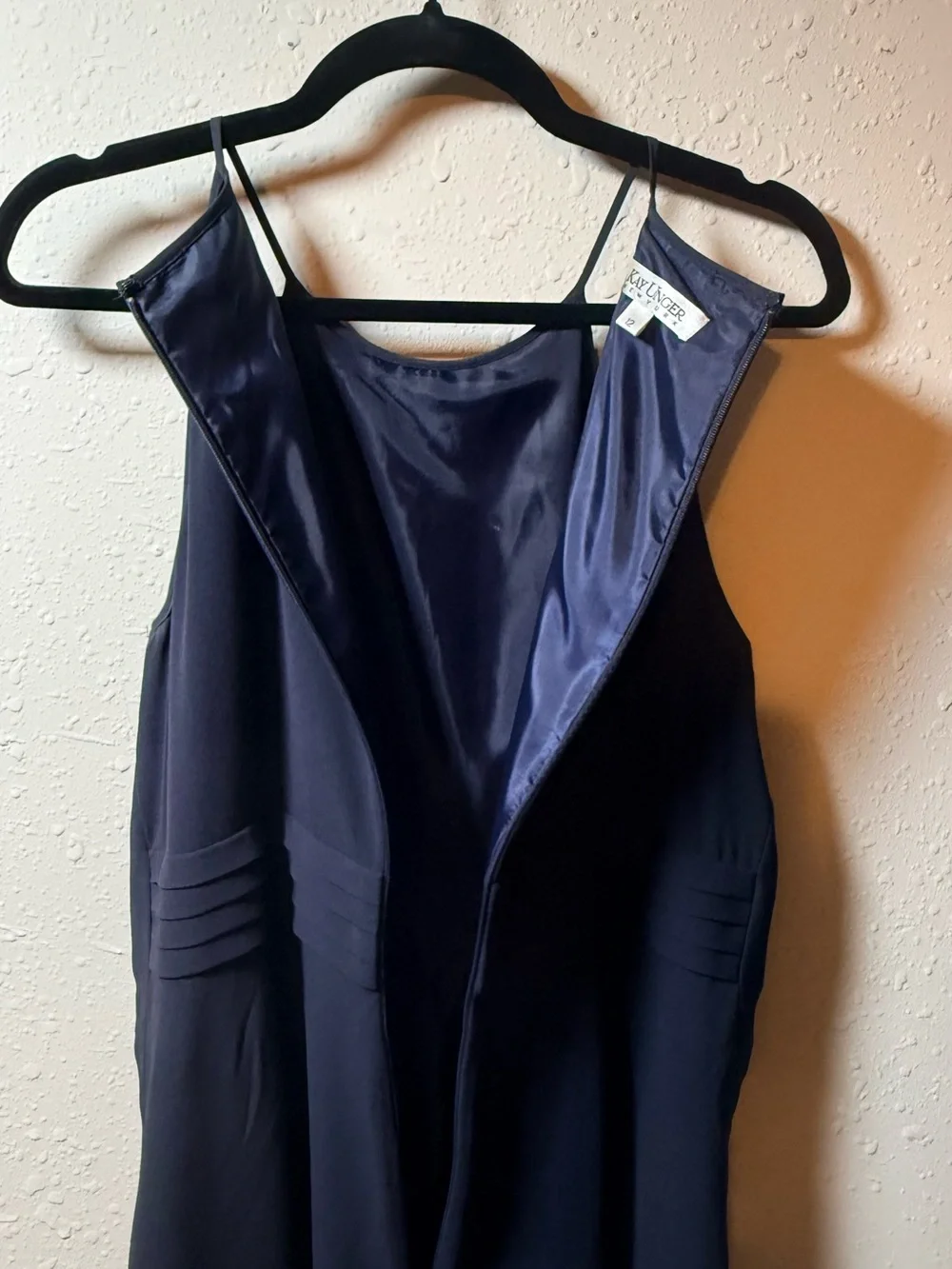 Kay Unger New York Navy Pleated Cocktail Dress Size 12 Sleeveless Midi Formal - Picture 6 of 10